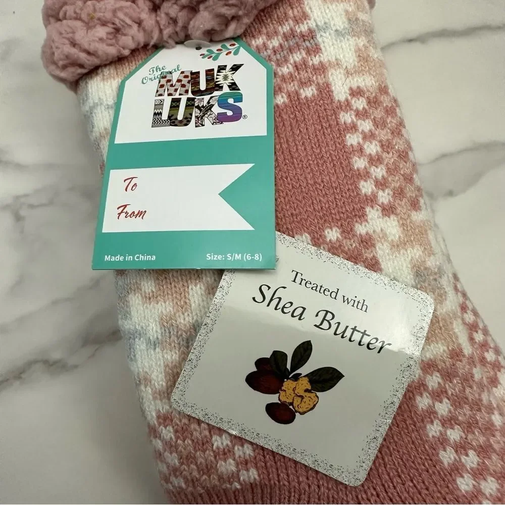 Muk Luks Pink Plaid Print Fluffy Cozy Cabin Flannel Socks NWT Size Small/Medium